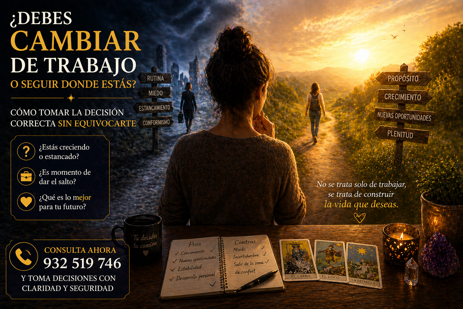 ¿Debes cambiar de trabajo o seguir donde estás? Cómo tomar la decisión correcta sin equivocarte: cómo decidir con claridad y calma interior cambiar trabajo decision correcta futuro laboral tarot elegir bien