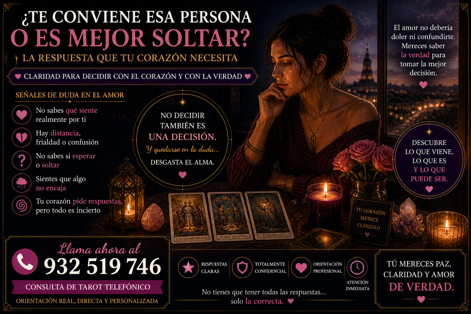 ¿Te conviene esa persona o es mejor soltar? La respuesta que tu corazón necesita: cómo decidir con claridad y calma interior me conviene esa persona tarot amor decision sentimental
