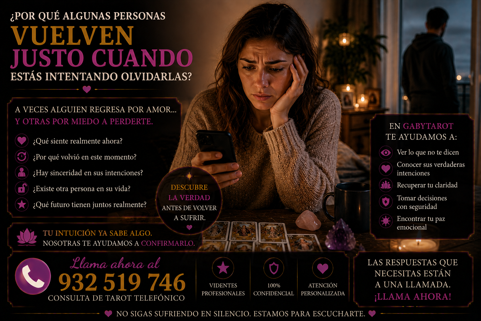 ¿Por qué algunas personas vuelven justo cuando estás intentando olvidarlas?: señales, sentimientos y lo que puede revelar el tarot mujer triste mirando movil regreso ex pareja tarot amor