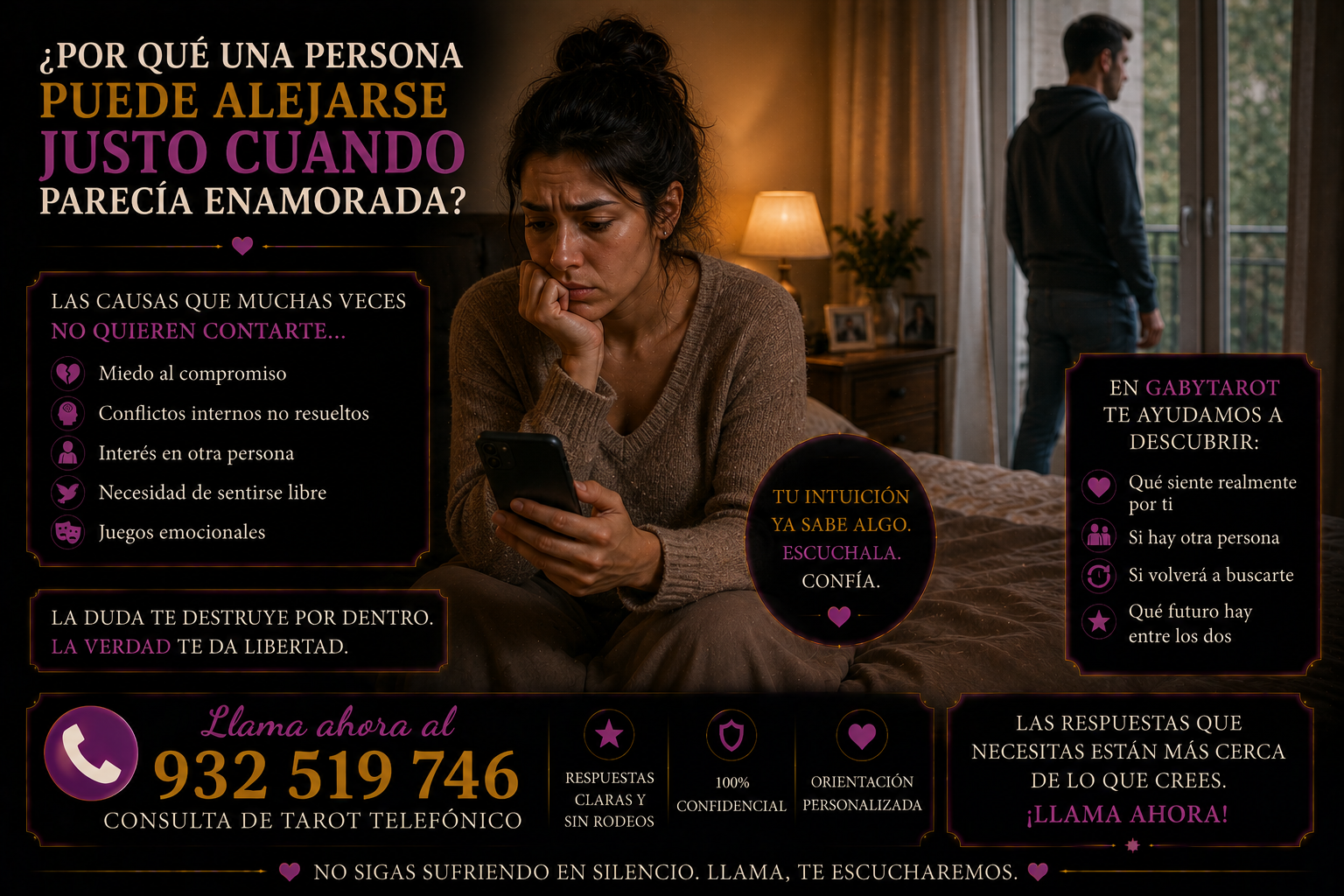 ¿Por qué una persona puede alejarse justo cuando parecía enamorada?: señales, sentimientos y lo que puede revelar el tarot mujer triste hombre distante dudas amorosas pareja tarot