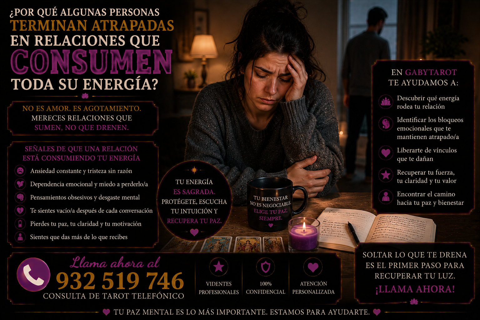 ¿Por qué algunas personas terminan atrapadas en relaciones que consumen toda su energía?: energía espiritual, señales y claridad interior mujer agotada relacion toxica dependencia emocional tarot