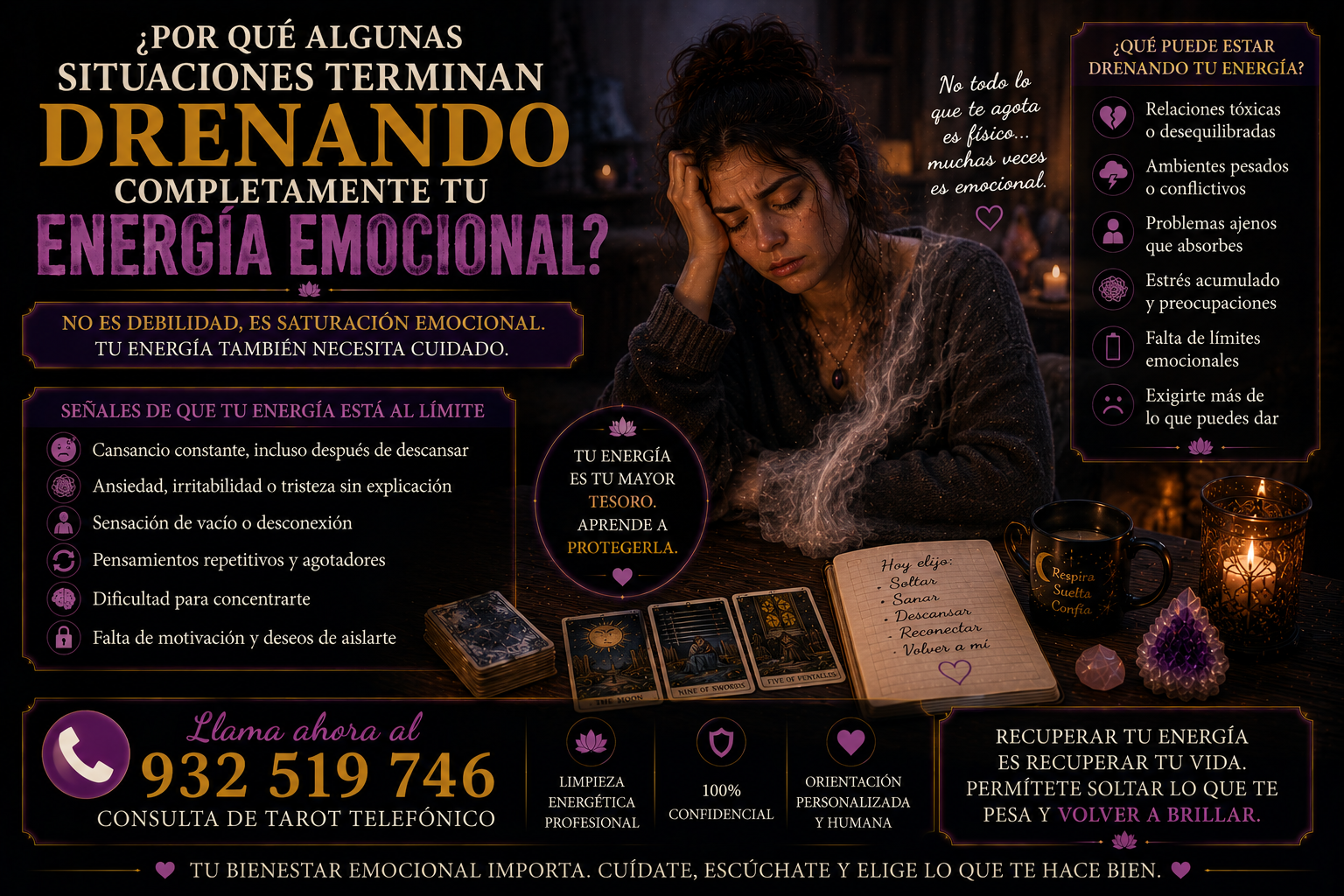 ¿Por qué algunas situaciones terminan drenando completamente tu energía emocional?: energía espiritual, señales y claridad interior situaciones drenan energia emocional ansiedad agotamiento tarot